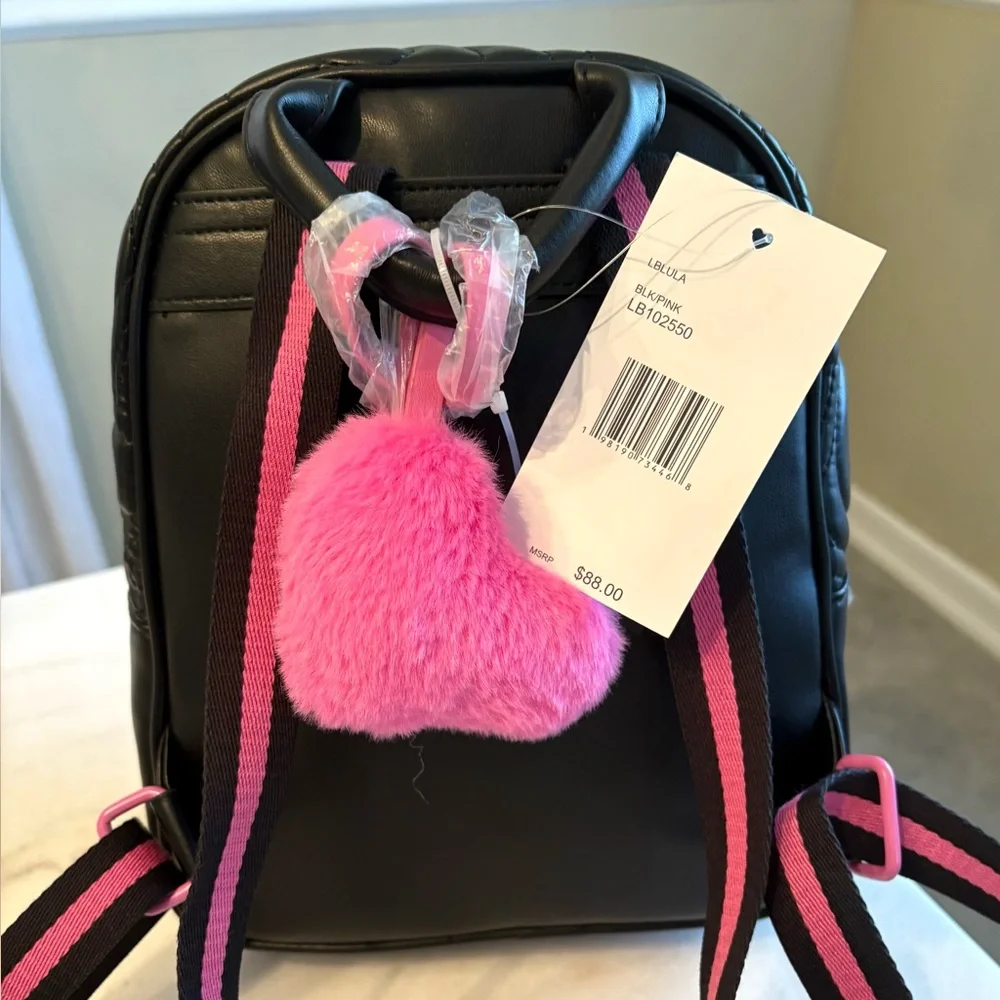 Betsey Johnson Black Heart Backpack with Pink Accent - Picture 4 of 4